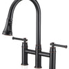 3 hole 2 Handle Bridge Kitchen Faucet with Pull Down Sprayer - Oil Rubbed Bronze