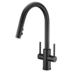 Two Handles Pull Down Sprayer Kitchen Faucet with 2 Function - Matte Black