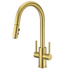 Two Handles Pull Down Sprayer Kitchen Faucet with 2 Function - Brushed Gold