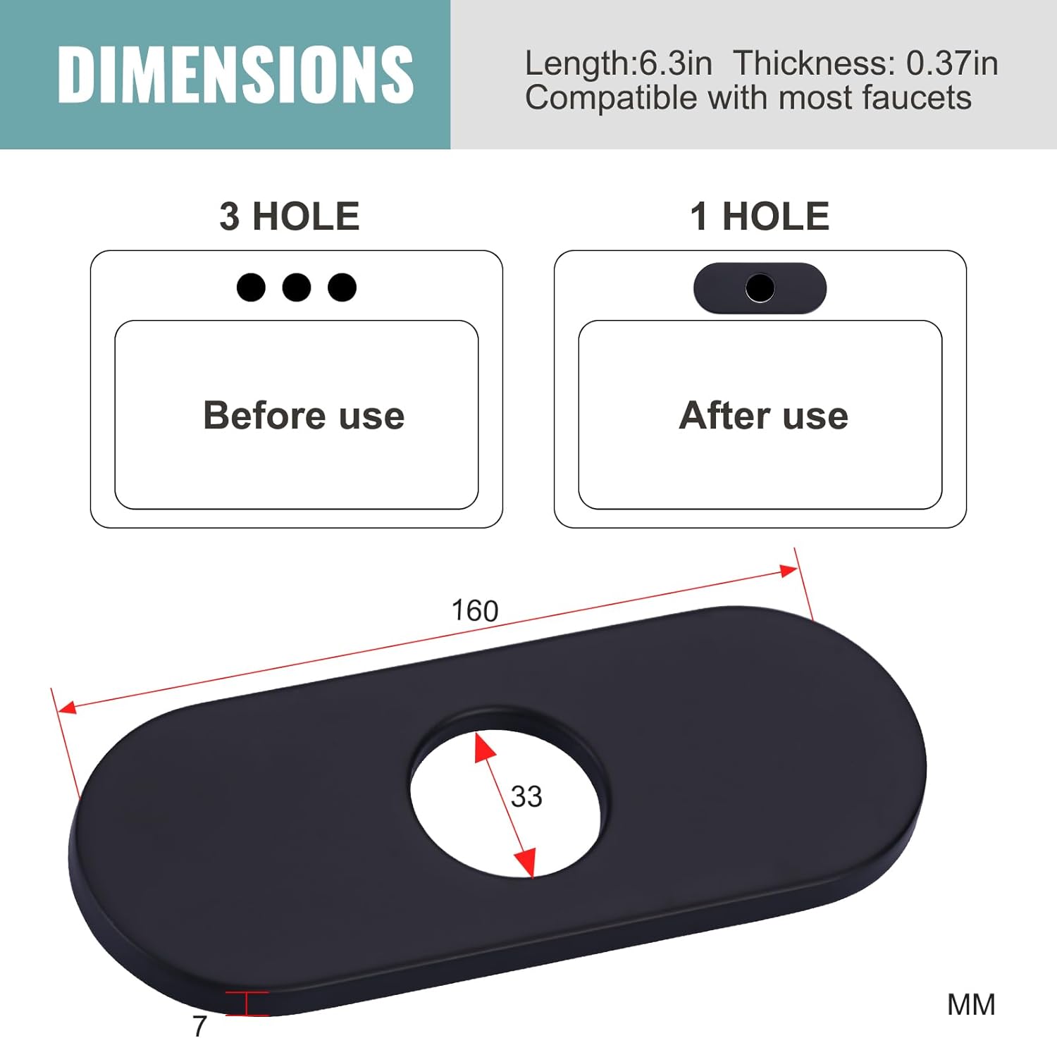 6 inch Stainless Steel Hole Cover Deck Plate for 1 or 3 Hole Bathroom Faucet - Orlando Product
