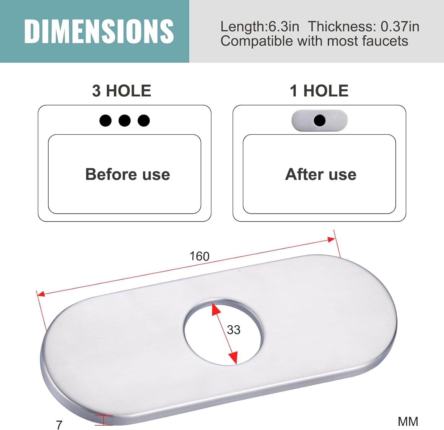 6 inch Stainless Steel Hole Cover Deck Plate for 1 or 3 Hole Bathroom Faucet - Orlando Product