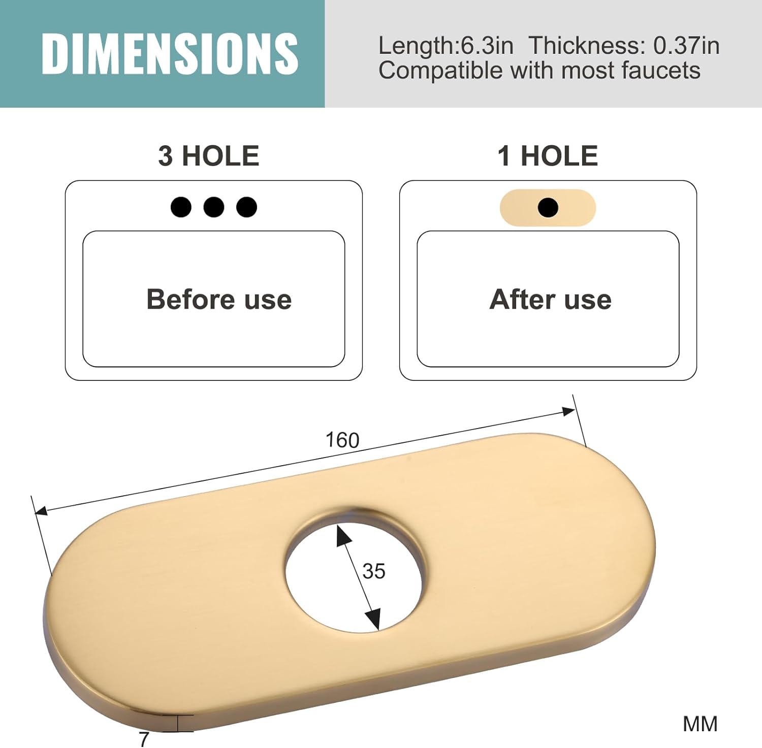 6 inch Stainless Steel Hole Cover Deck Plate for 1 or 3 Hole Bathroom Faucet - Orlando Product