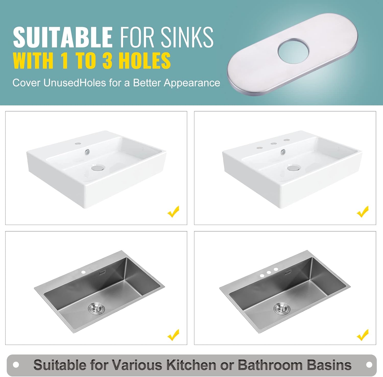 6 inch Stainless Steel Hole Cover Deck Plate for 1 or 3 Hole Bathroom Faucet - Orlando Product