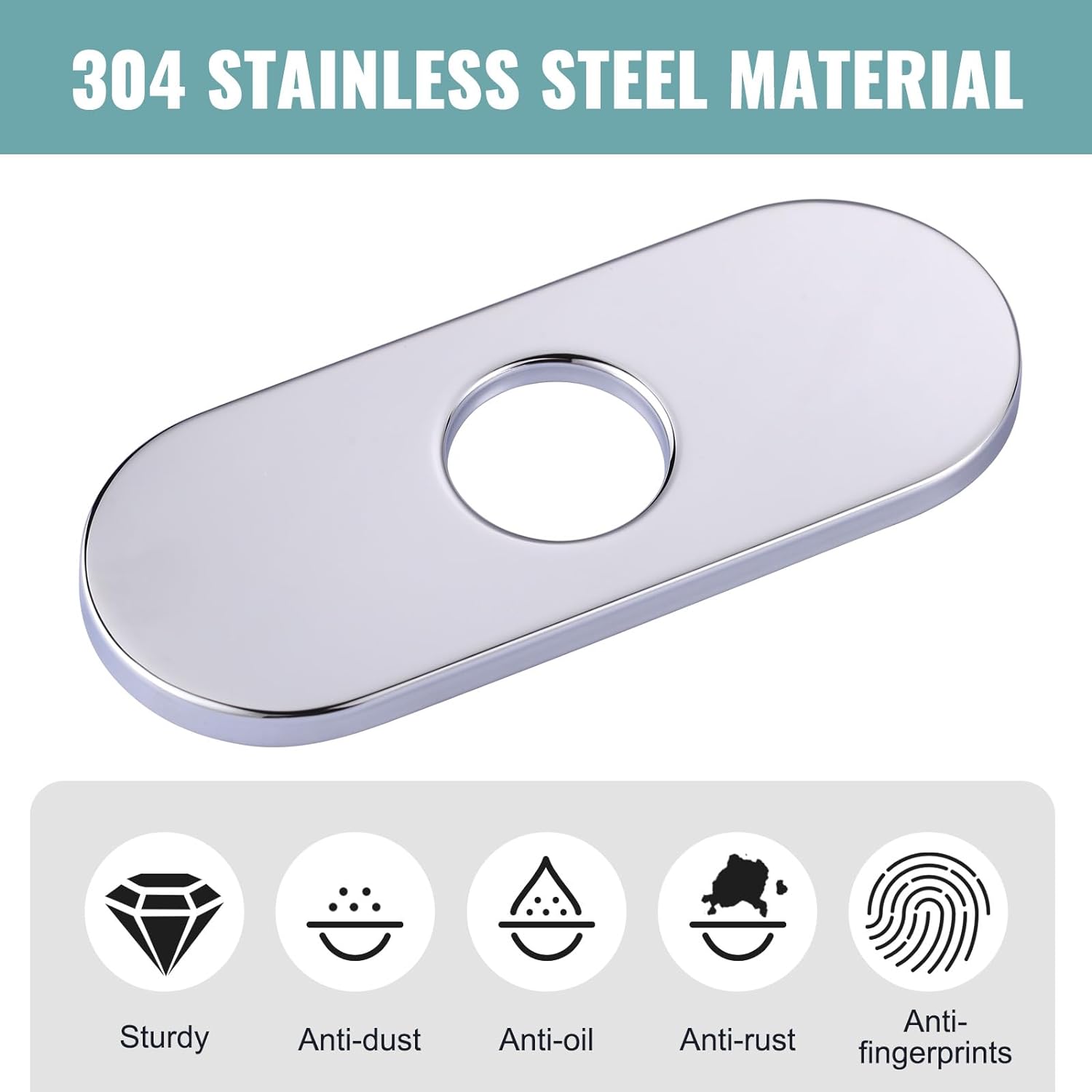 6 inch Stainless Steel Hole Cover Deck Plate for 1 or 3 Hole Bathroom Faucet - Orlando Product