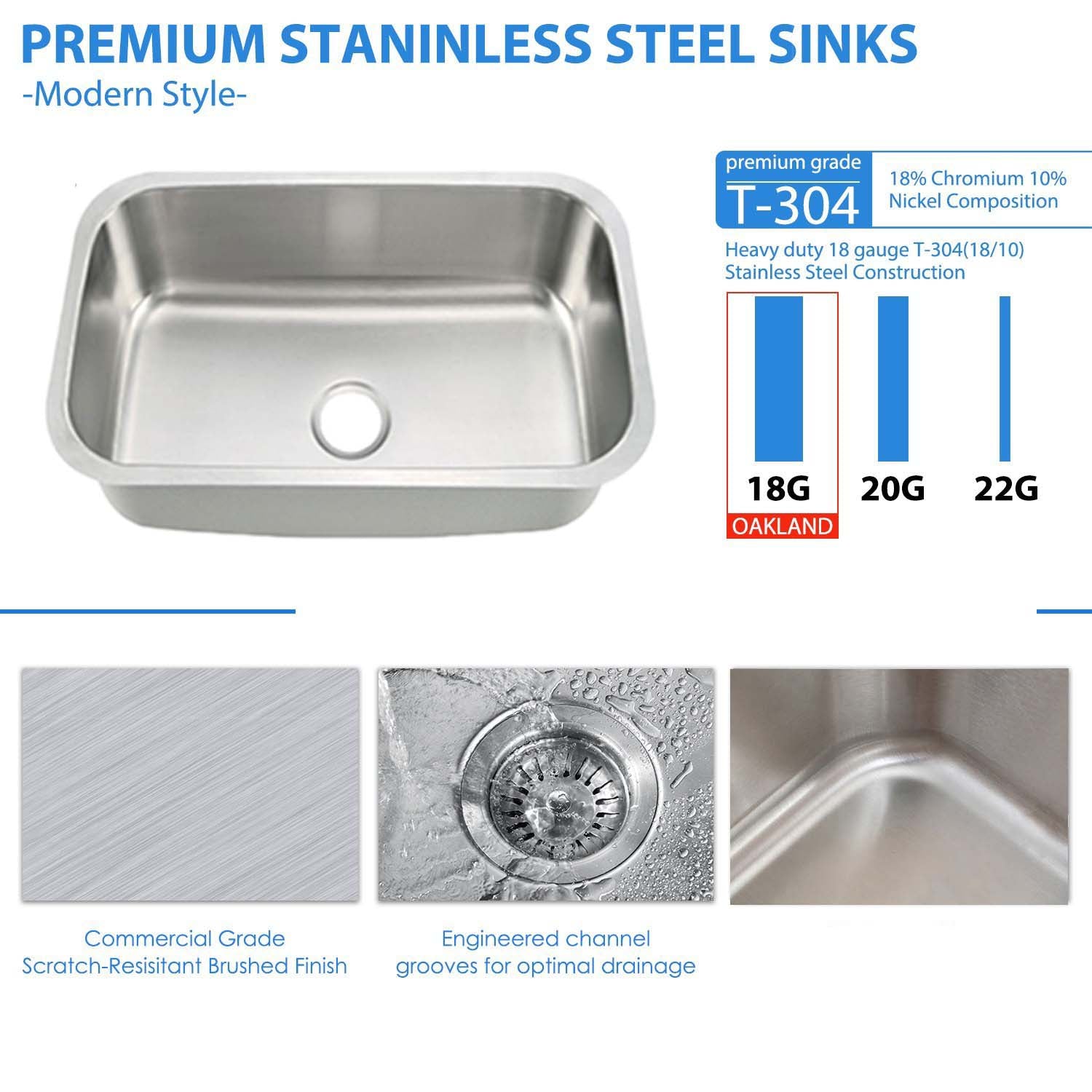 32"x19" Undermount Stainless Steel Single Bowl Kitchen Sink, 18 Gauge - Orlando Product