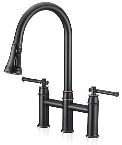 3 hole 2 Handle Bridge Kitchen Faucet with Pull Down Sprayer - Orlando Product