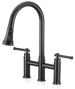 3 hole 2 Handle Bridge Kitchen Faucet with Pull Down Sprayer