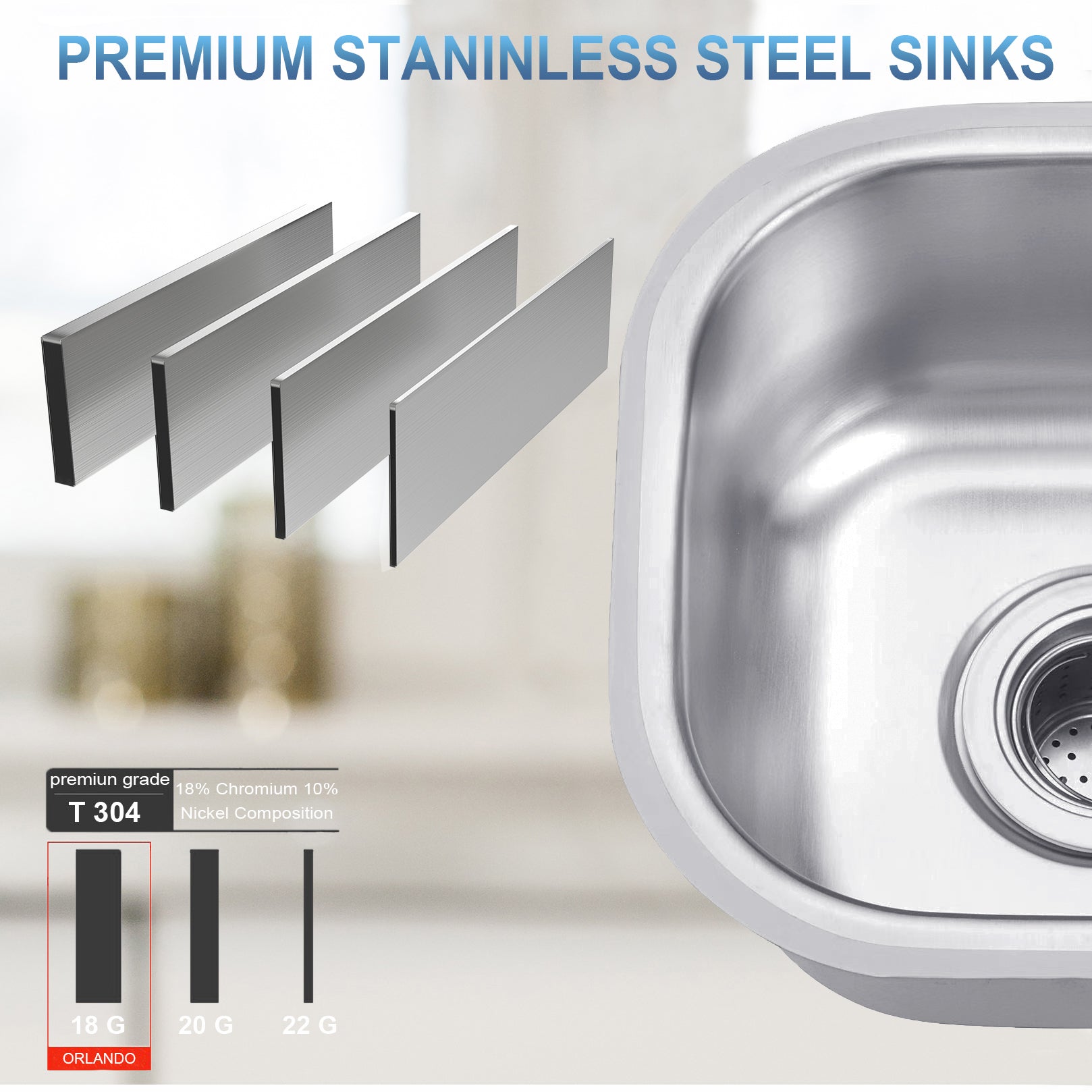 15"x13"x7" Undermount Stainless Steel Single Bowl Kitchen Bar Sink 18 Gauge - Orlando Product