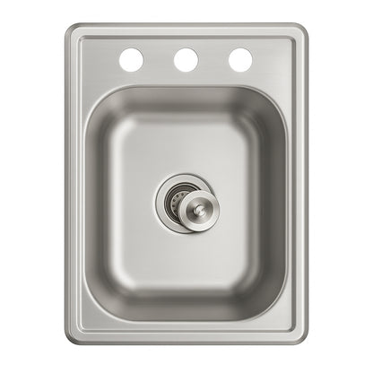 17"x22" Drop-In Topmount Stainless Steel Single Bowl Kitchen Bar Sink 3-Hole