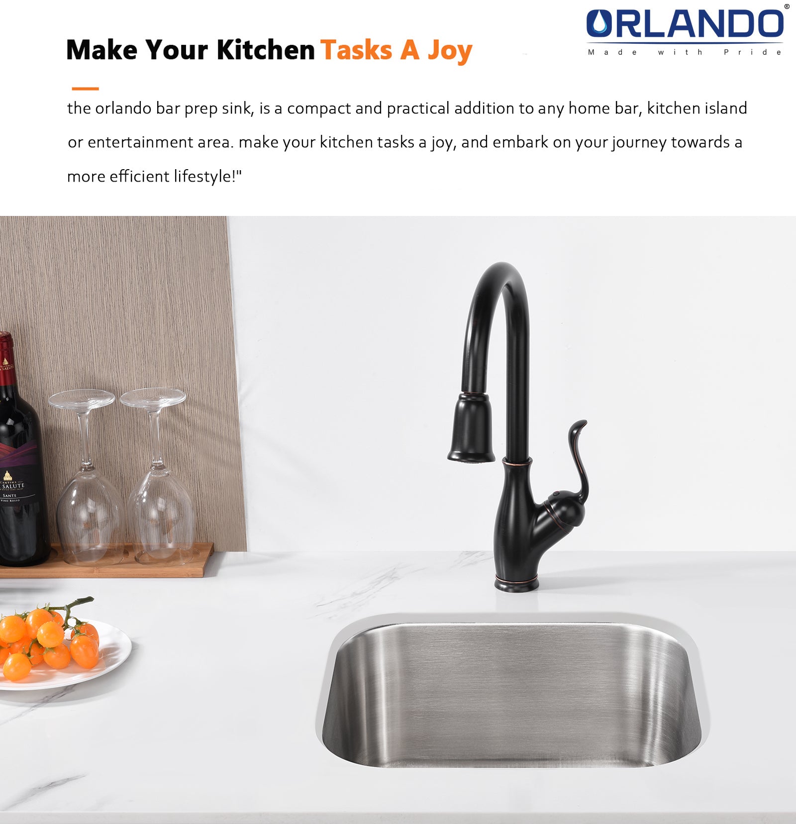 18"x16" Stainless Steel Undermount Single Bowl Kitchen Sink 18 Gauge - Orlando Product
