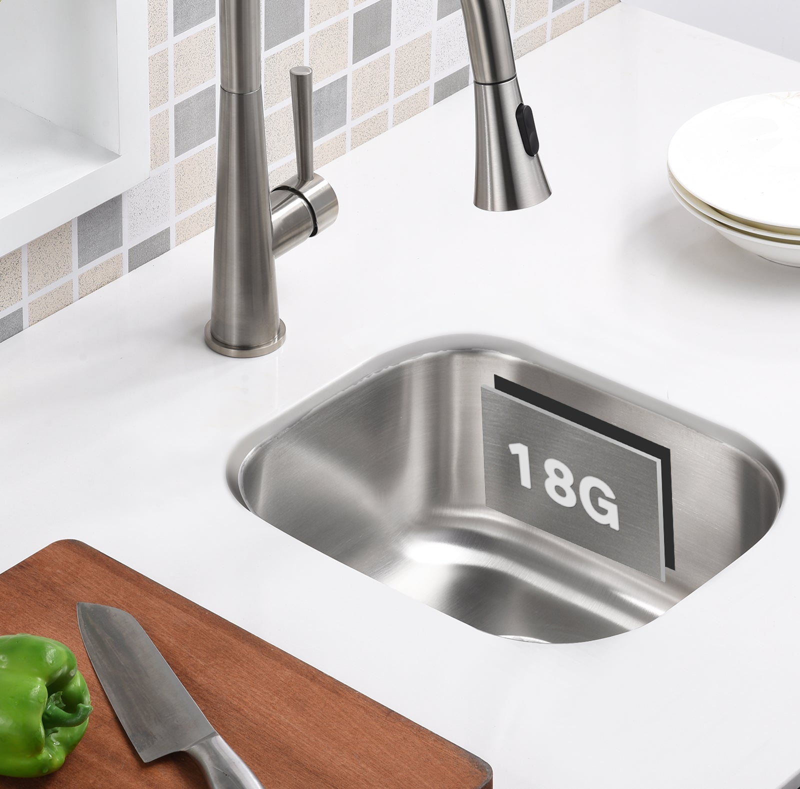 18"x18"x8" Undermount Stainless Steel Single Bowl Kitchen Bar Sink 18 Gauge - Orlando Product