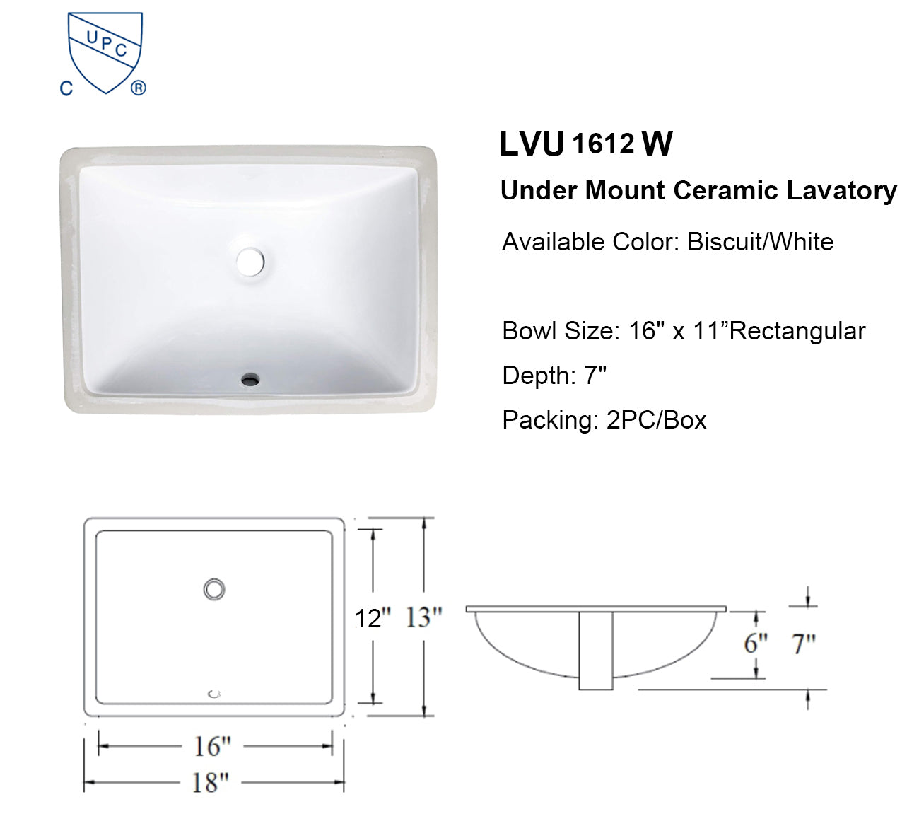 16“x12” Rectangle Ceramic Undermount Bathroom Sink wholesale 96 PCS