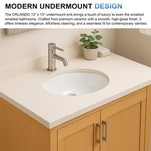 13"x11" White Oval Ceramic Undermount Bathroom Sink with Overflow