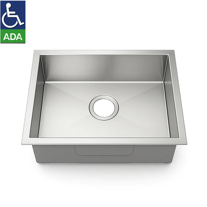 22"x18"x7" Undermount Stainless Steel 93 Degree Sharp Edge Single Bowl ADA Kitchen Sink