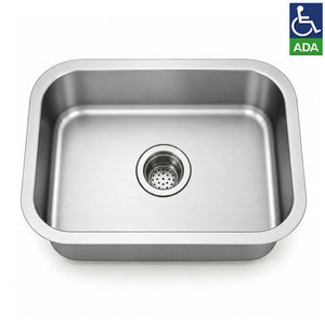 23"x18"x5" ADA Kitchen Sink Stainless Steel Undermount Single Bowl Kitchen Sink , 18 Gauge