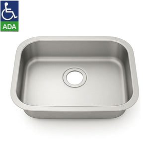 23"x18"x5" Stainless Steel Single Bowl Undermount ADA Sink, 18 Gauge