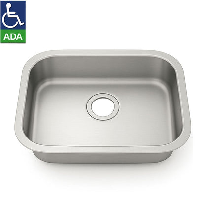 23"x18"x5" Stainless Steel Single Bowl Undermount ADA Sink, 18 Gauge