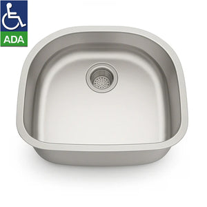 23"x21"x6" Undermount Stainless Steel Single Bowl Kitchen ADA Sink, 18 Gauge