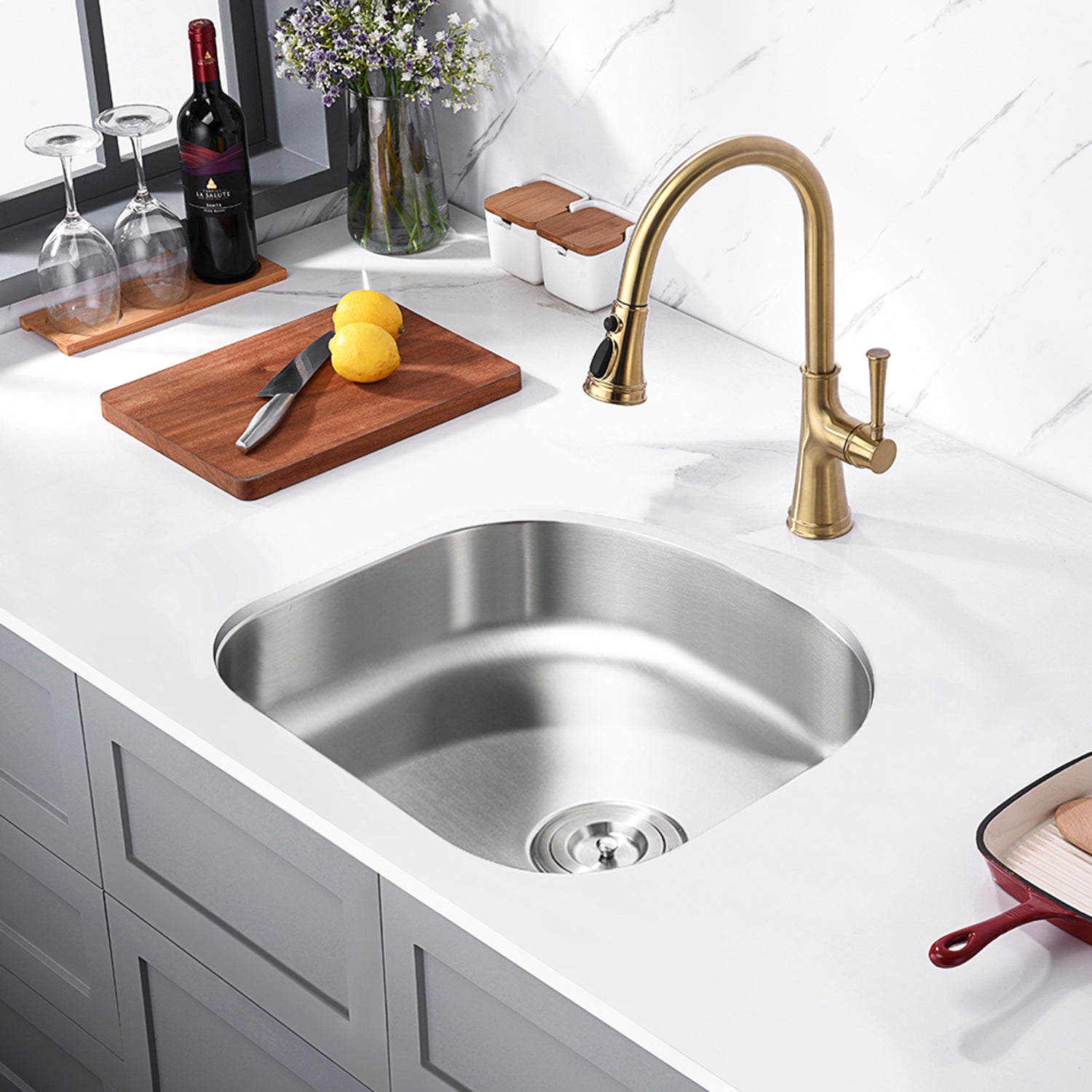 23"x21"x6" Undermount Stainless Steel Single Bowl Kitchen ADA Sink, 18 Gauge - Orlando Product