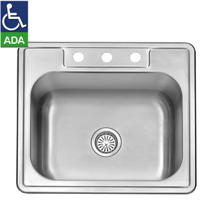25"x22"x6" Drop-In Topmount Stainless Steel Single Bowl Kitchen Sink 3-Hole