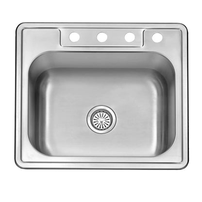 25"x22"x8" Drop-In Topmount Stainless Steel Single Bowl Kitchen Sink 4-Hole