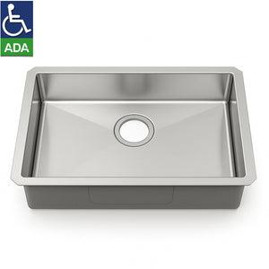 27"x18"x5" Undermount Stainless Steel Finger Radius Single Bowl ADA Kitchen Sink