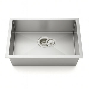 27"x18" Undermount Stainless Steel 93 Degree Sharp Edge Single Bowl Kitchen Sink, 18 Gauge