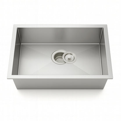 27"x18" Undermount Stainless Steel 93 Degree Sharp Edge Single Bowl Kitchen Sink, 18 Gauge