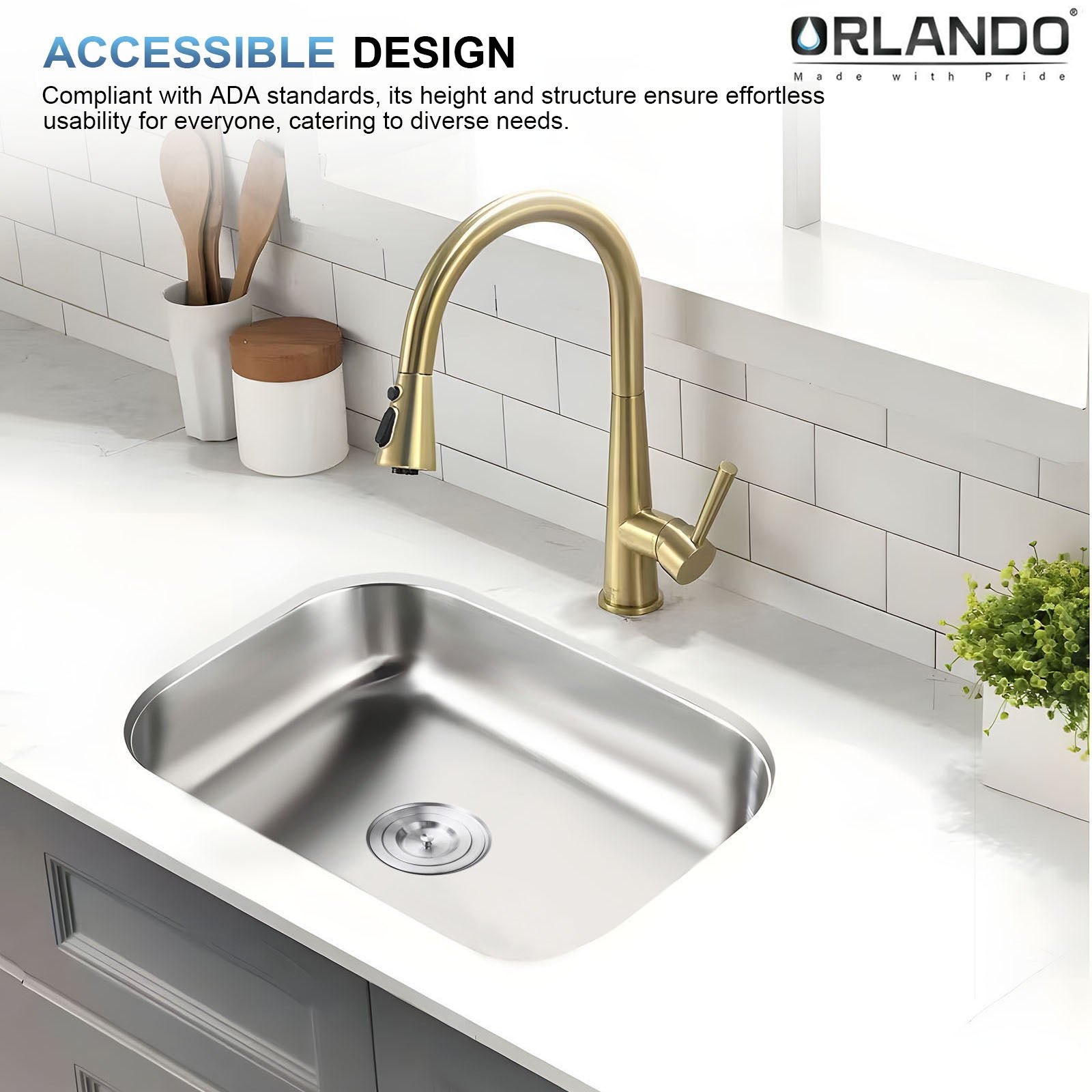 27"x18"x6" Undermount Stainless Steel Single Bowl ADA Compliant Sink, 18 Gauge - Orlando Product