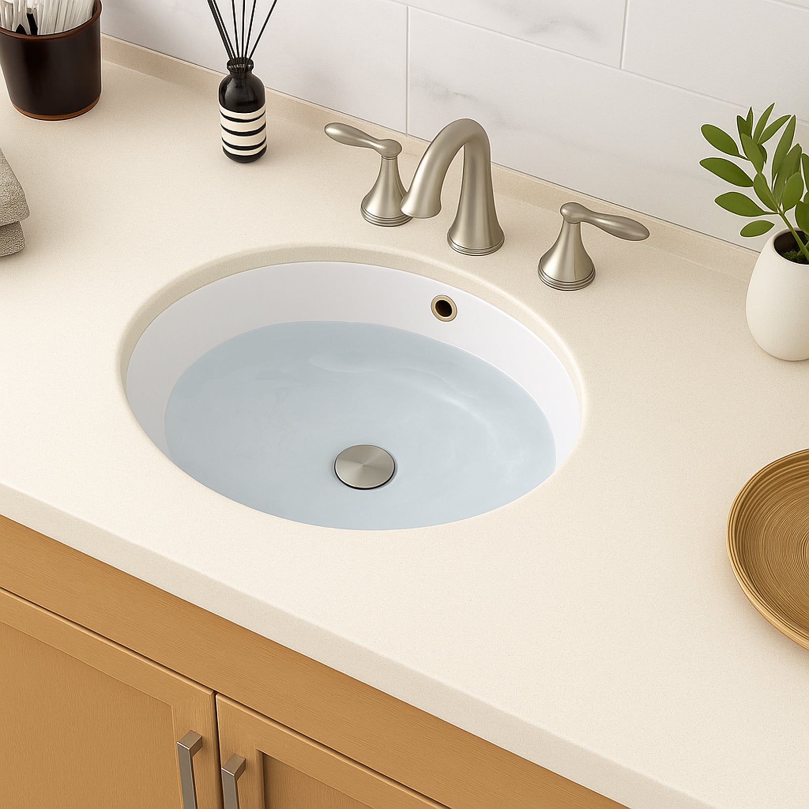 Trocadéro 18 Inch Oval Under-Mount Bathroom Sink – Contemporary White, Durable Non-Porous Finish, Standard 1.75