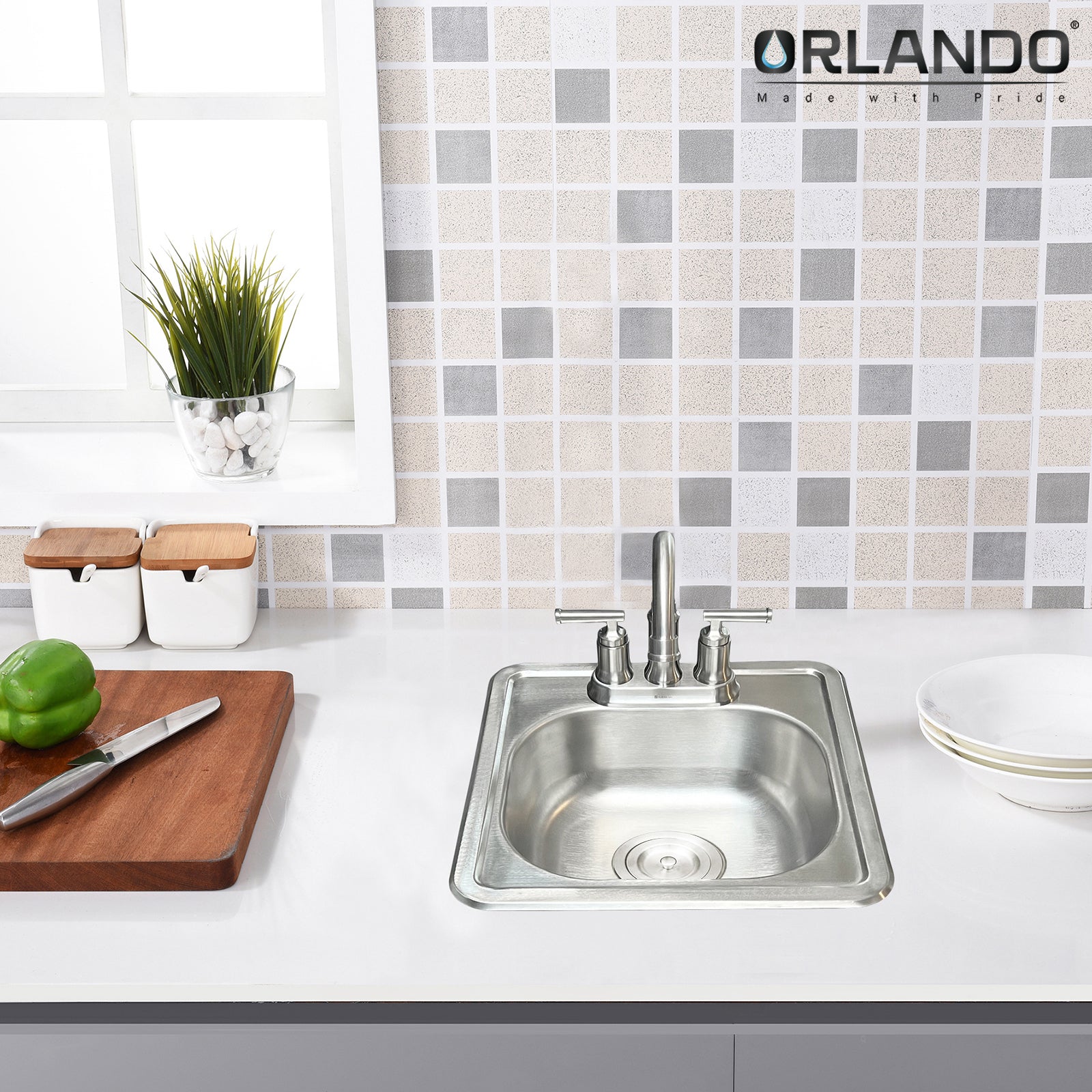 ORLANDO 15 x 15 inch Stainless Steel Drop in kitchen Bar Sink 2 - Hole - Orlando Product