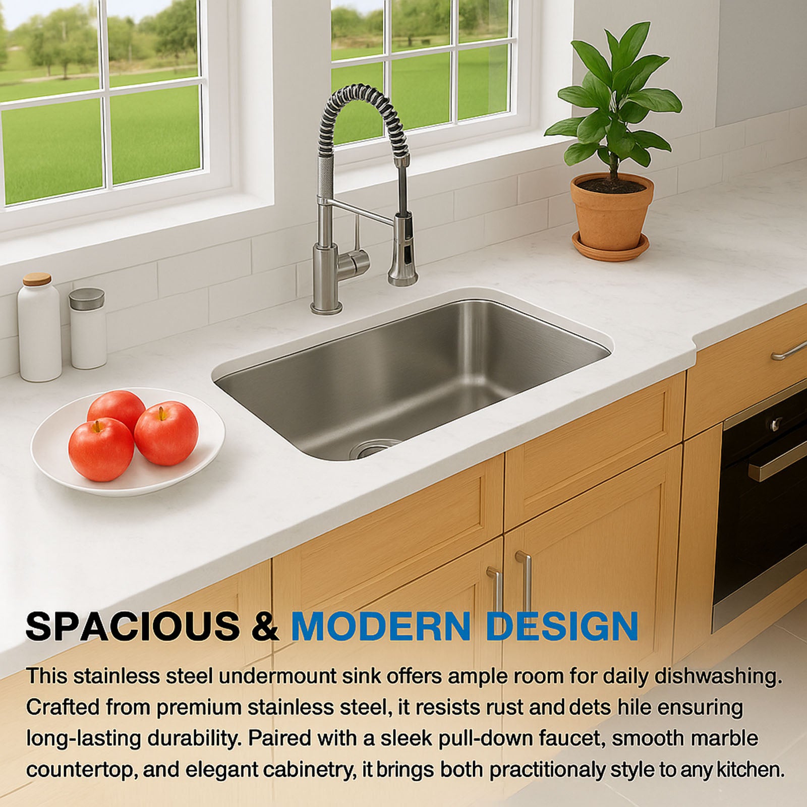 Undermount Kitchen Sink 27 Inch, Stainless Steel Sink, Large Deep Single Bowl Ki - View #4