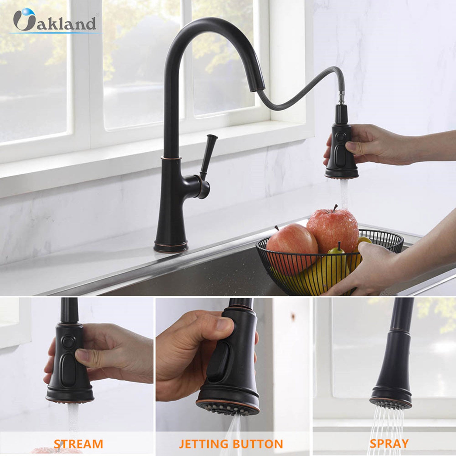 Single Handle Pull Down Sprayer Kitchen Faucet with 3 Function