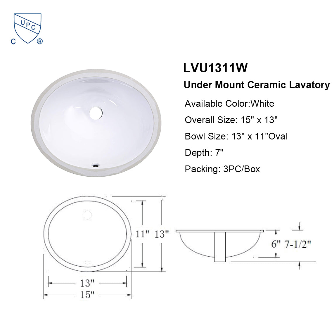 13"x11" White Oval Ceramic Undermount Bathroom Sink with Overflow