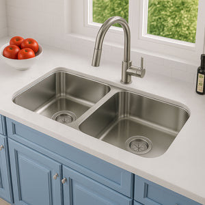 32"x18" Undermount Stainless Steel 50/50 Double Bowl Kitchen Sink, 18 Gauge
