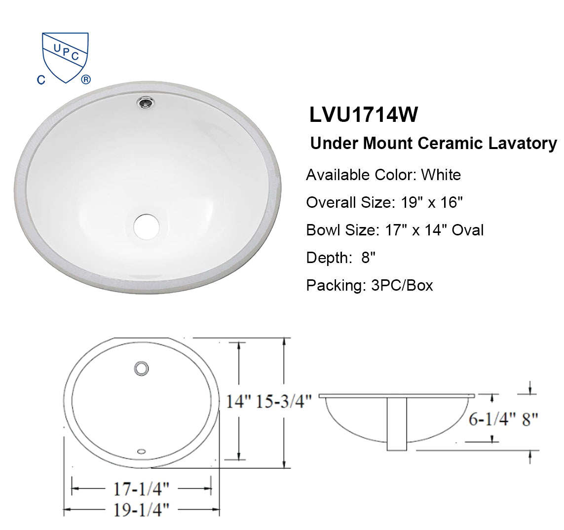 17"x14"  Oval Ceramic Undermount Bathroom Sink wholesale 108 PCS