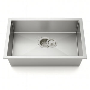 30”x18" Undermount Stainless Steel 93 Degree Sharp Edge Single Bowl Kitchen Sink, 18 Gauge