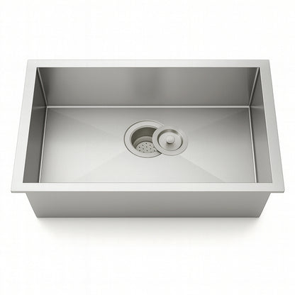 30”x18" Undermount Stainless Steel 93 Degree Sharp Edge Single Bowl Kitchen Sink, 18 Gauge