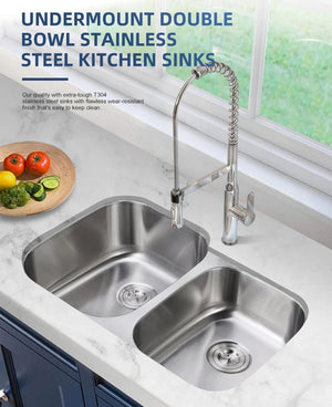 30"x21"x9"x7" Undermount Stainless Steel Double Bowl Kitchen Sink, 18 Gauge - Orlando Product