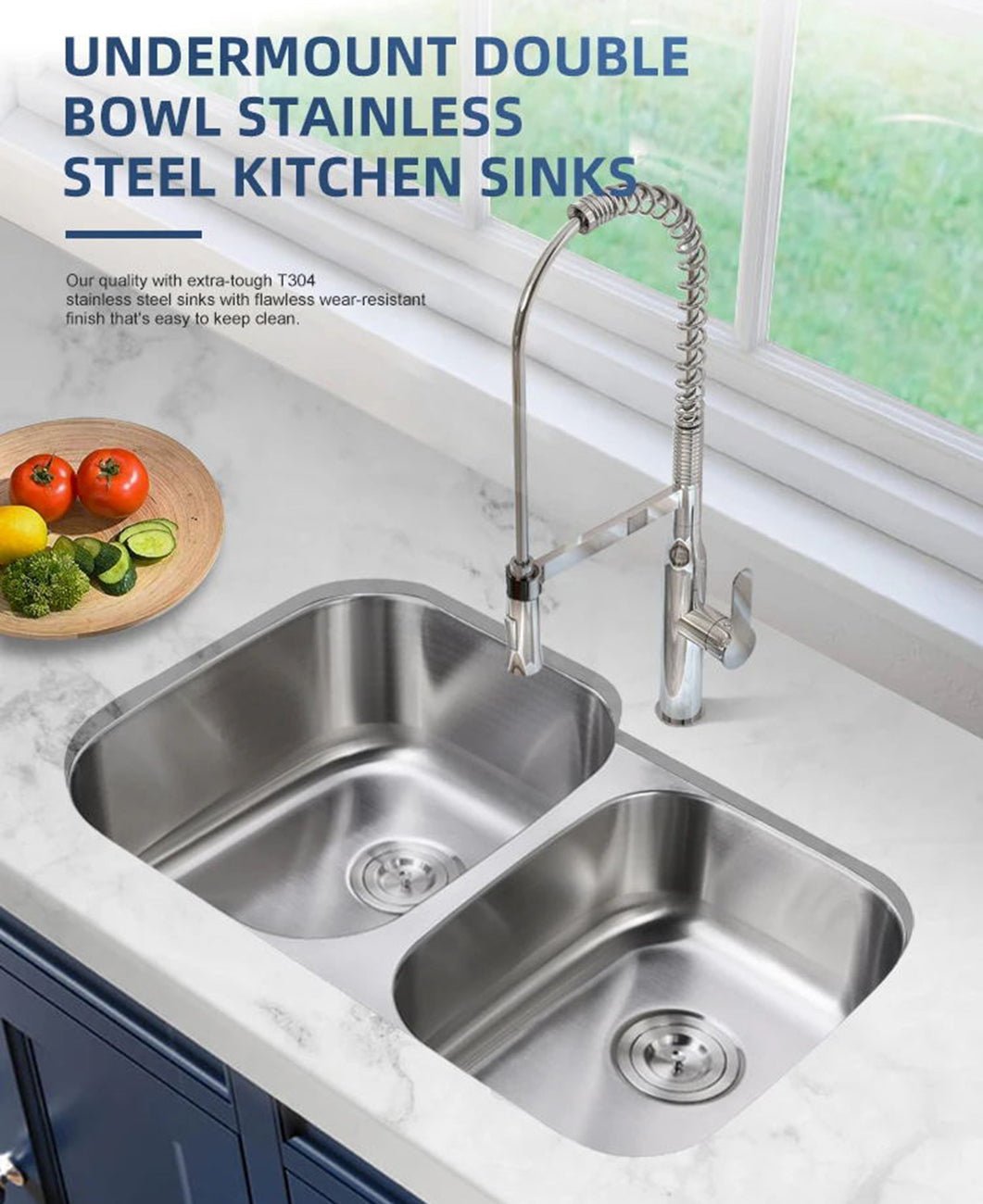 30"x21"x9"x7" Undermount Stainless Steel Double Bowl Kitchen Sink, 18 Gauge - Orlando Product