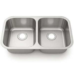 32"x18" Undermount Stainless Steel 50/50 Double Bowl Kitchen Sink, 18 Gauge