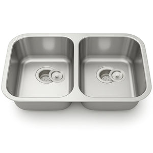 32"x18" Undermount Stainless Steel 50/50 Double Bowl Kitchen Sink, 18 Gauge