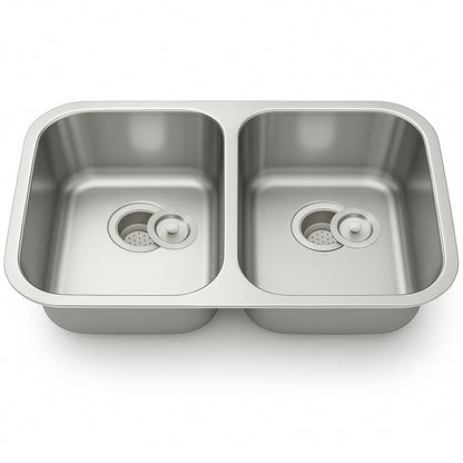 32"x18" Undermount Stainless Steel 50/50 Double Bowl Kitchen Sink, 18 Gauge