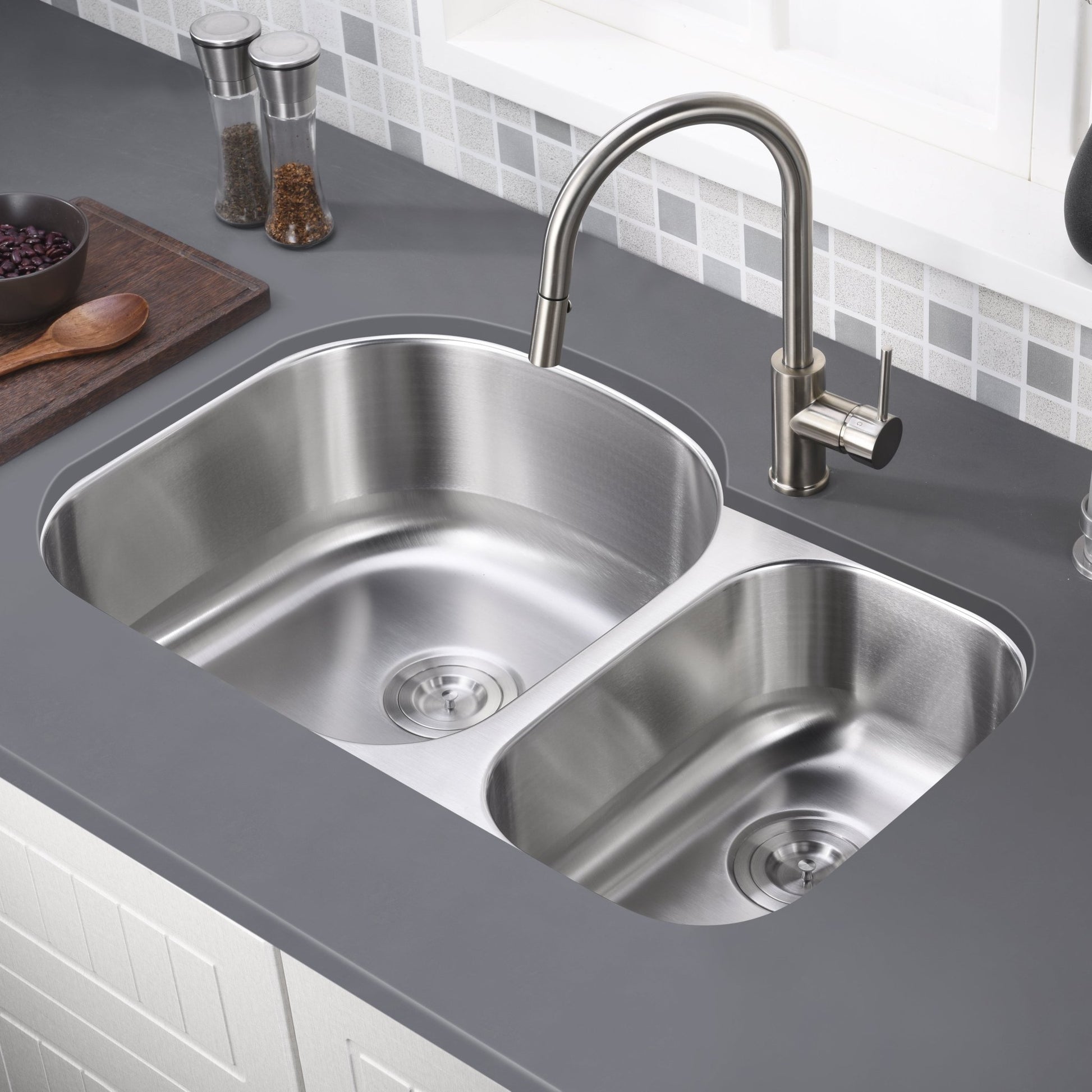 32"x21"x9"x5" Undermount Stainless Steel Double Bowl Kitchen Sink, 18 Gauge - Orlando Product