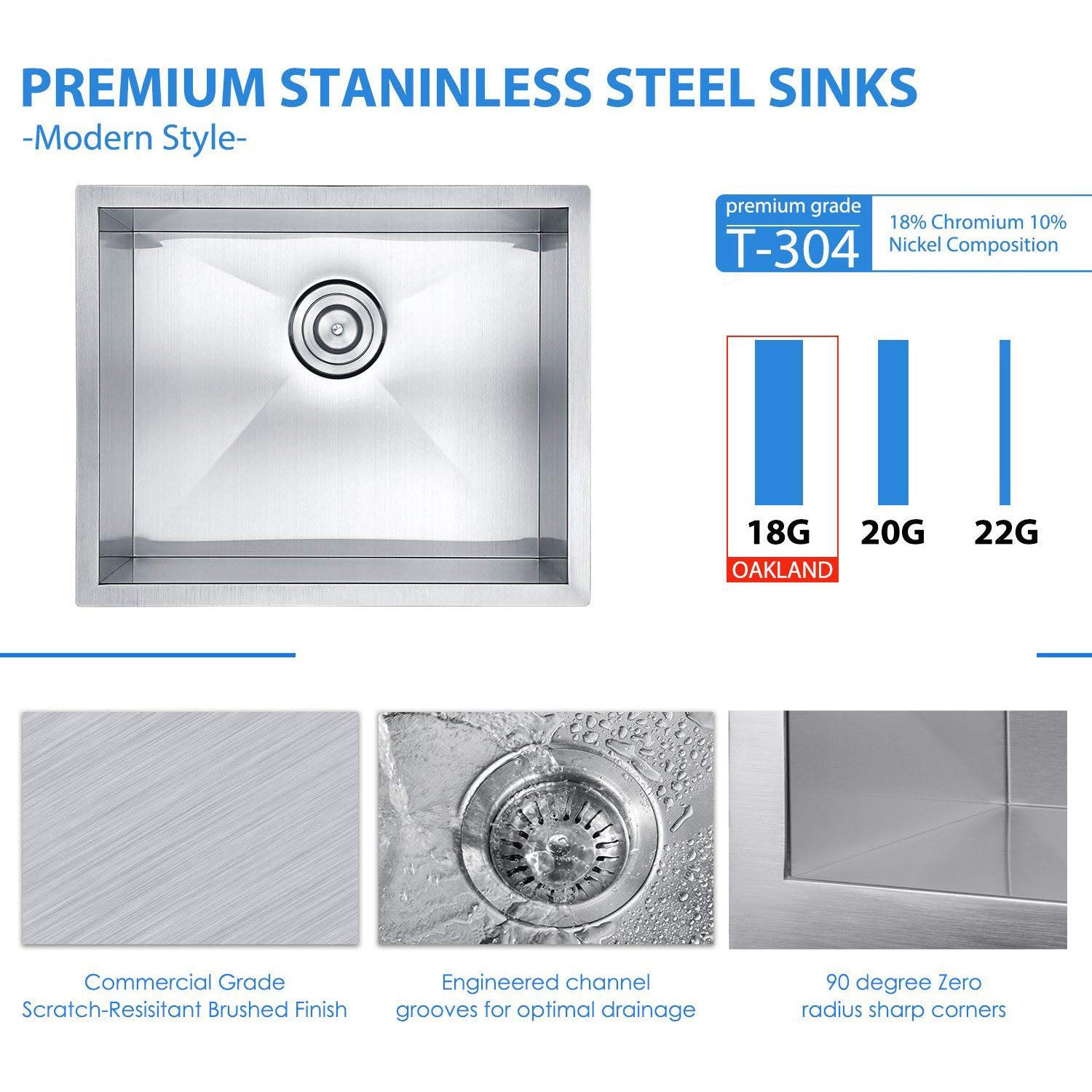 22"x18"x7" Undermount Stainless Steel 93 Degree Sharp Edge Single Bowl ADA Kitchen Sink - Orlando Product