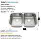 32"x18" Undermount Stainless Steel 50/50 Double Bowl Kitchen Sink, 18 Gauge