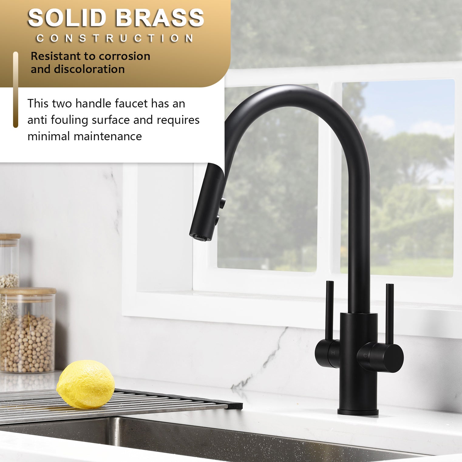 Two Handles Pull Down Sprayer Kitchen Faucet with 2 Function