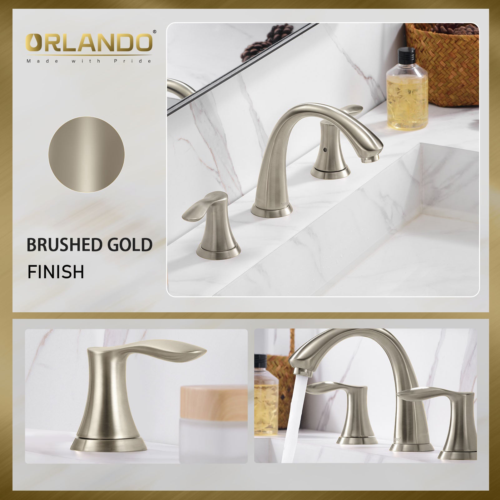ORLANDO 8 inch Widespread Bathroom Faucet, Two Handle Bathroom Faucet 3 Hole with Pop - up Drain - Orlando Product