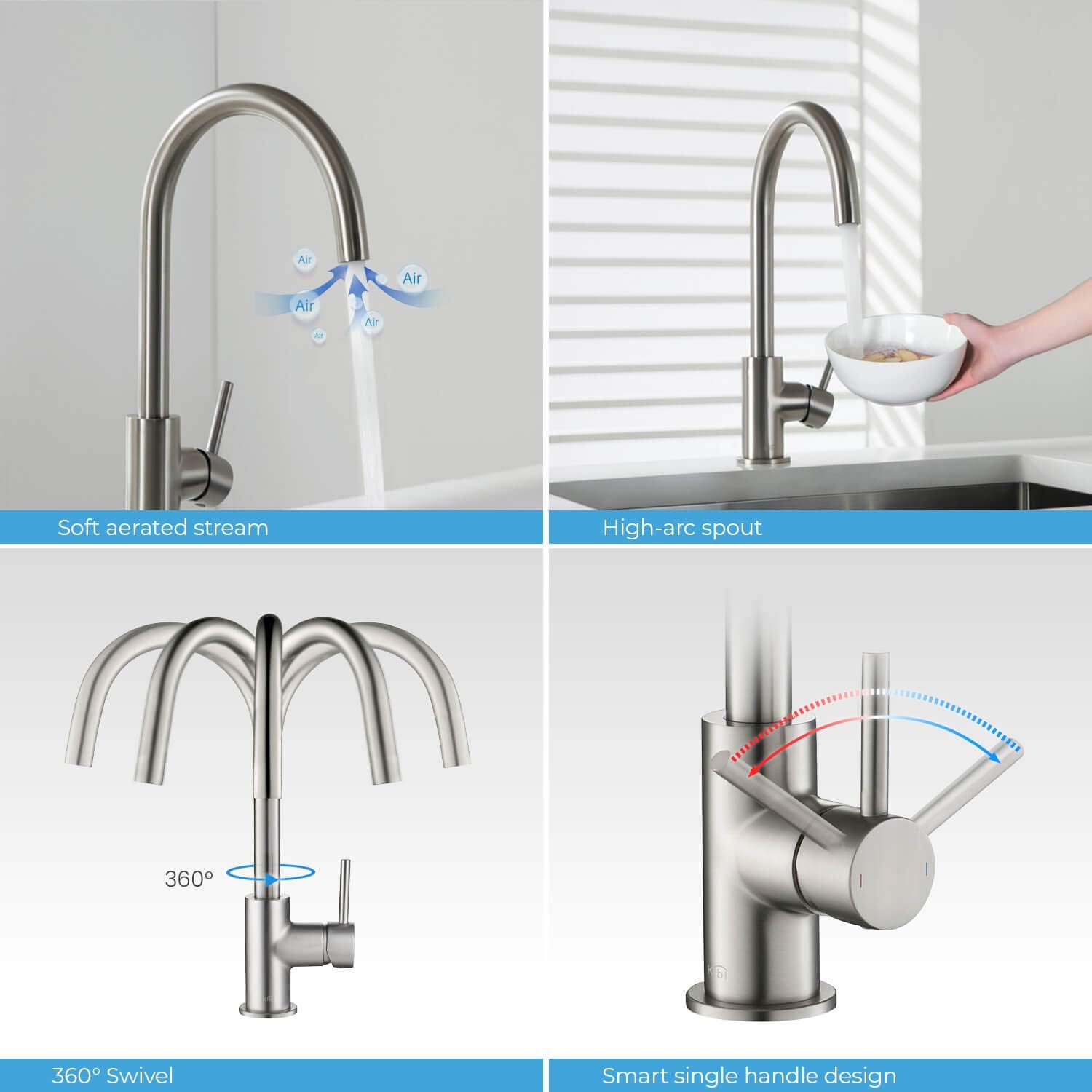 Single Handle Stainless Steel Kitchen Sink Faucet