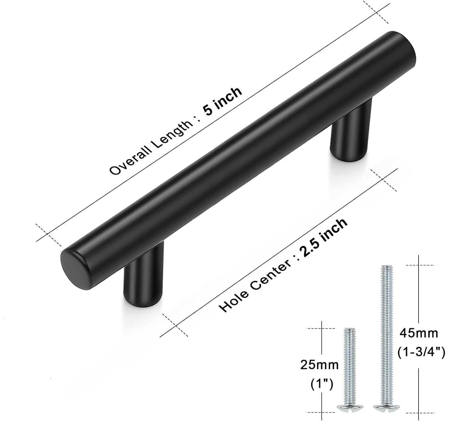 5" Stainless Steel Cabinet pulls/handles - 100 Pieces Matte Black